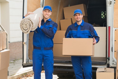 Office furniture and equipment prepared for a commercial move