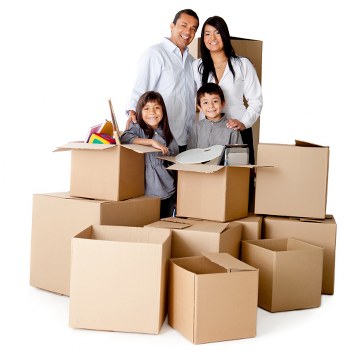 Movers carefully carrying household items through a narrow staircase